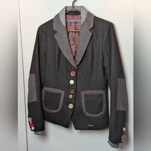 DESIGUAL RAINBOW Women 42% Wool Blazer Eccentric Size 40 = Medium Black Color